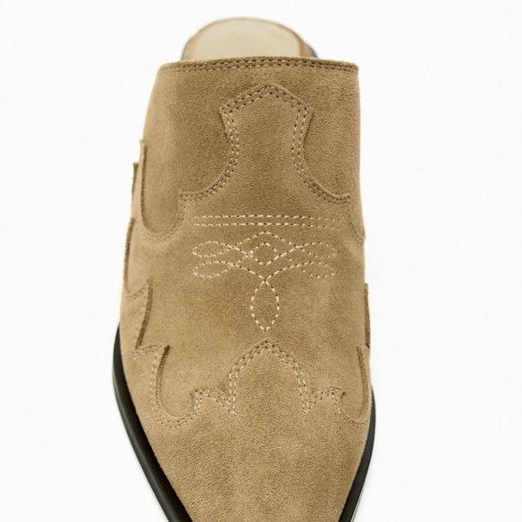 NWT Brown Suede Pointed Toe Cowboy Mules, 9 - Picture 7 of 10